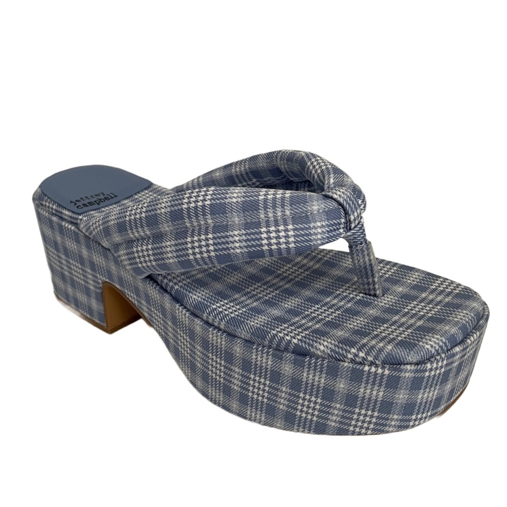 NIB Jeffrey Campbell Luau Platform Flip Flop Blue White Plaid Size 7.5